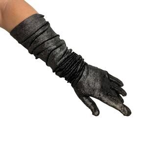 Dot Metallic Silver Stretch Gloves Long Party Cocktail Formal